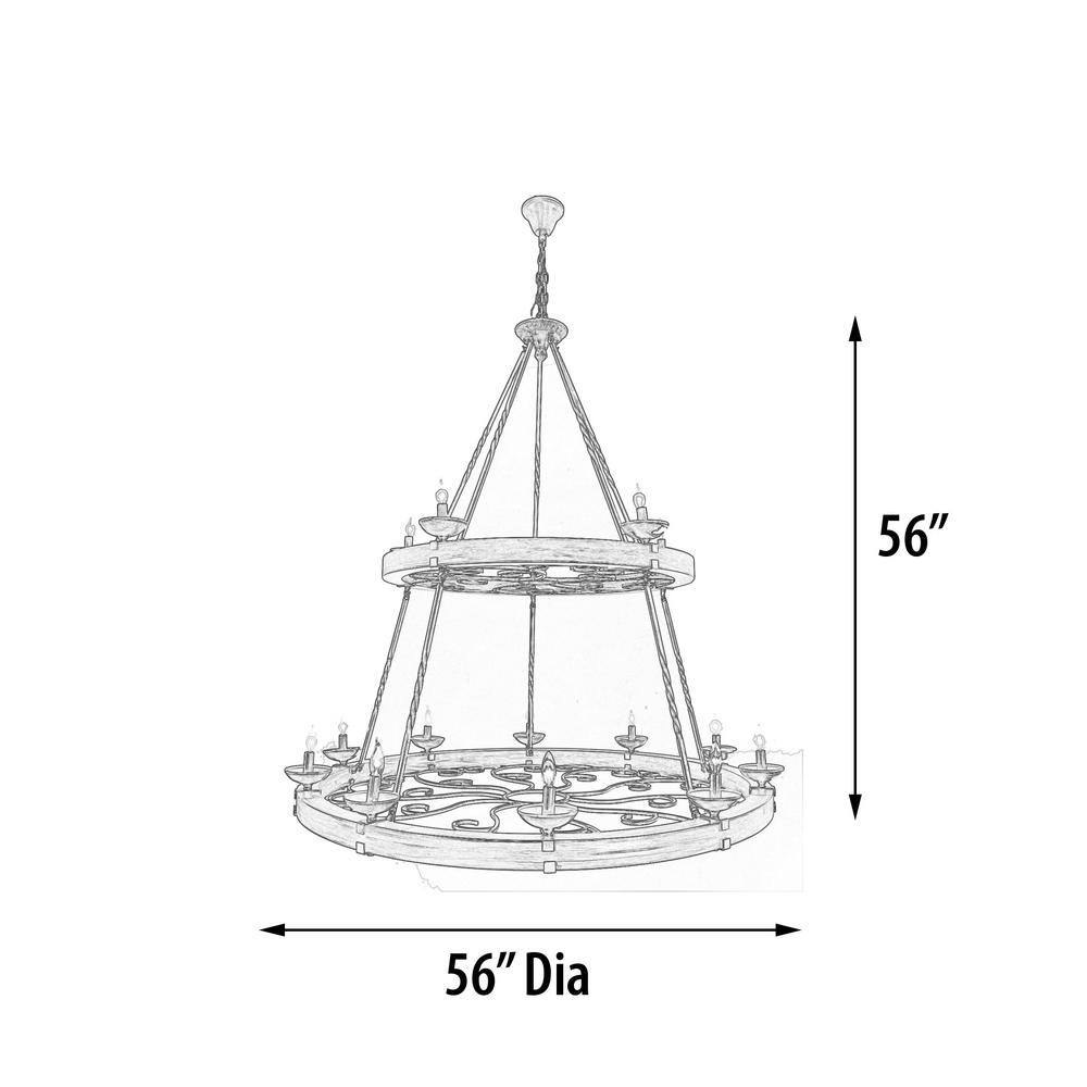 Two-Tier Brown Distressed Wood and Metal Empire Chandelier