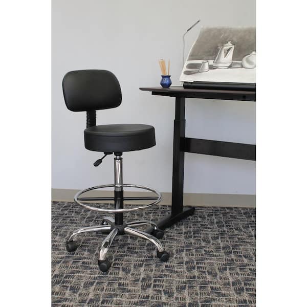 Black Vinyl Task Counter Stool with Back Rest and Seat Height Adjustment