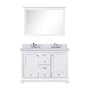 Dukes 48 in. W x 22 in. D White Double Bath Vanity, Cultured Marble Top, Faucet Set, 46 in. Mirror