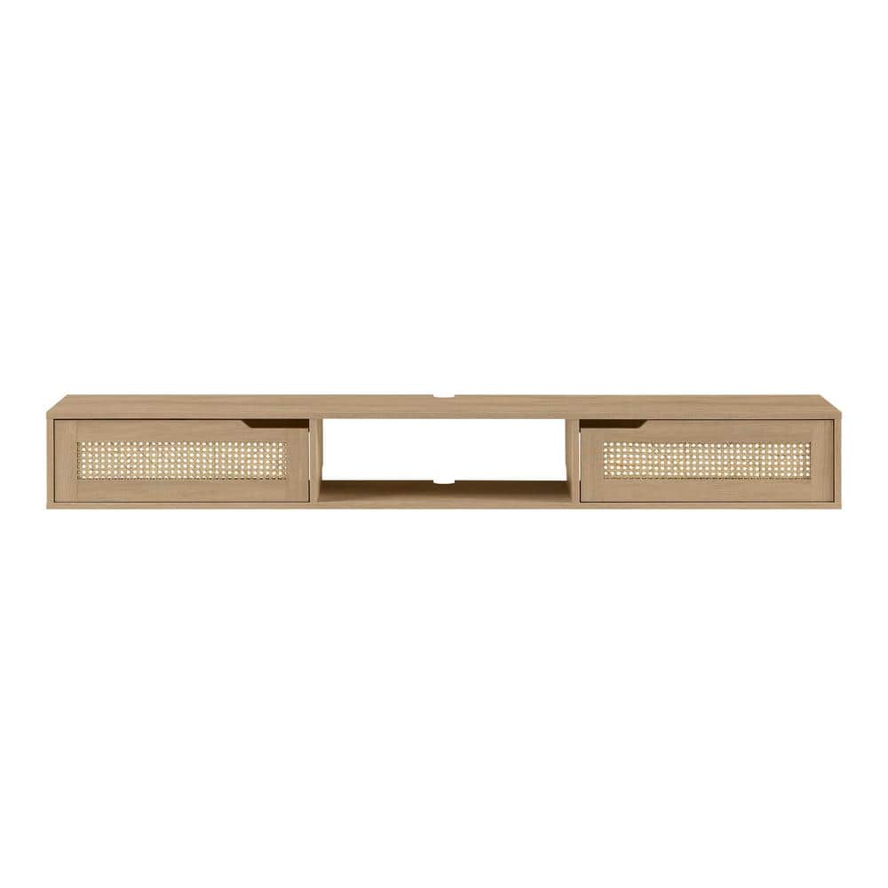 Modern 70 in. W x 9 in. D Light Brown Faux Rattan Decorative Wall Shelf, Fl