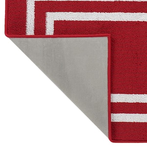 Tufted Red and White 2 ft. 2 in. x 8 ft. Double Line Border Runner Rug