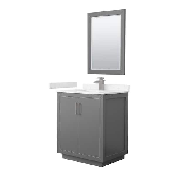 Wyndham Collection Icon 30 in. W x 22 in. D x 35 in. H Single Bath Vanity in Dark Gray with Carrara Cultured Marble Top and 24" Mirror