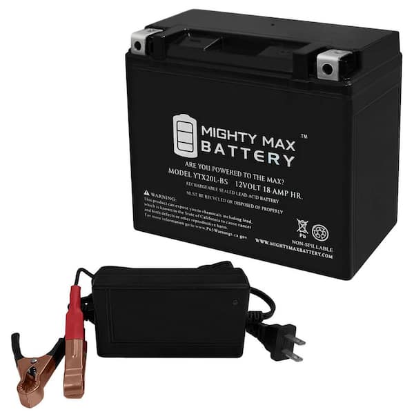 MIGHTY MAX BATTERY YTX20L-BS Replacement Battery compatible with Interstate FAYTX20L + 12V 4Amp Charger