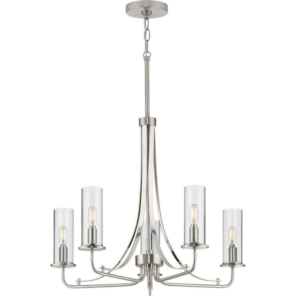 Riley 24" Brushed Nickel Chandelier with Clear Glass Shades