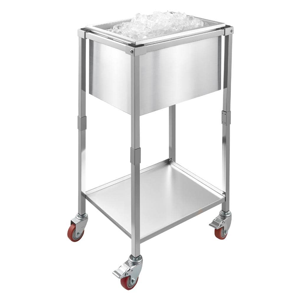 Rolling Ice Chest Cooler Cart 22 x 16 x 38 in., Stainless Steel 32.8 qt. Bar Trolley with Shelf and Swivel Wheels
