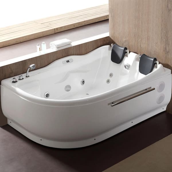 71 in. Acrylic Right Drain Corner Apron Front Whirlpool Bathtub in White