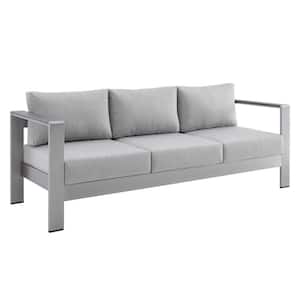 Shore Silver Sunbrella Fabric Aluminum Outdoor Sofa with Gray Cushions