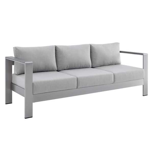 MODWAY Shore Silver Sunbrella Fabric Aluminum Outdoor Sofa with Gray Cushions