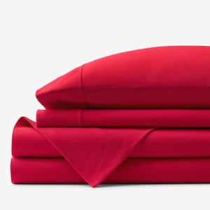 Company Cotton 4-Piece Red Solid Cotton Jersey Knit Full Sheet Set