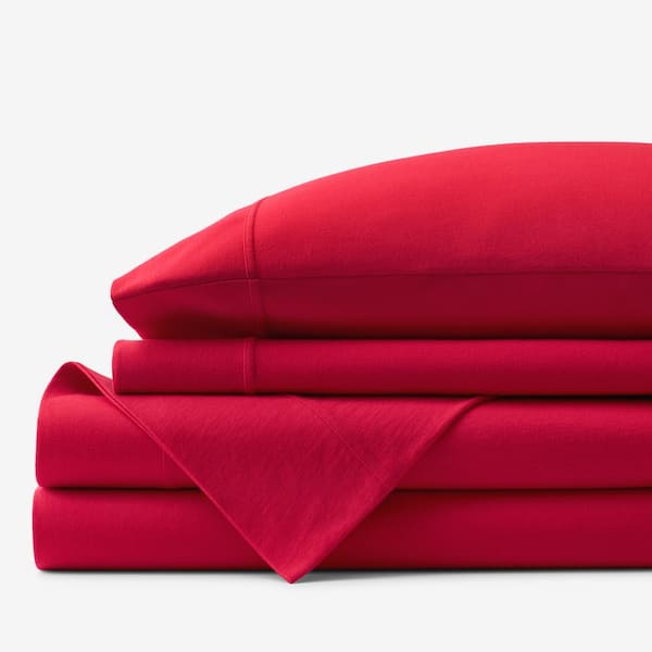 The Company Store Company Cotton 4-Piece Red Solid Cotton Jersey Knit Full Sheet Set