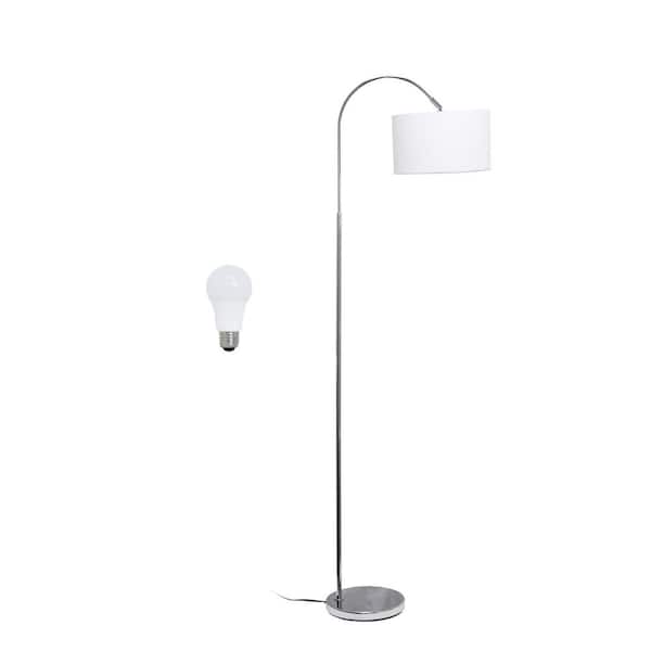 Creekwood home Vista 66 in. Brushed Nickel/White Shade Modern Arched Floor Lamp for Living Room with LED Bulb Included