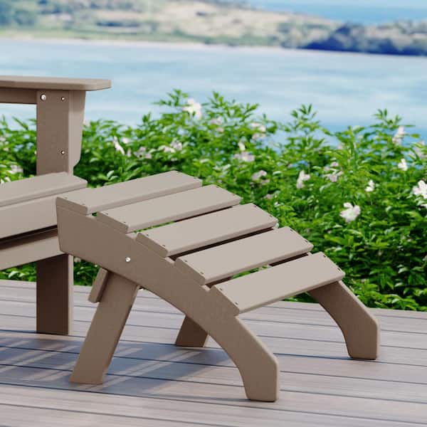 Altura Weathered Wood Plastic Outdoor Patio Weather Proof Folding Ottoman for Adirondack Chair
