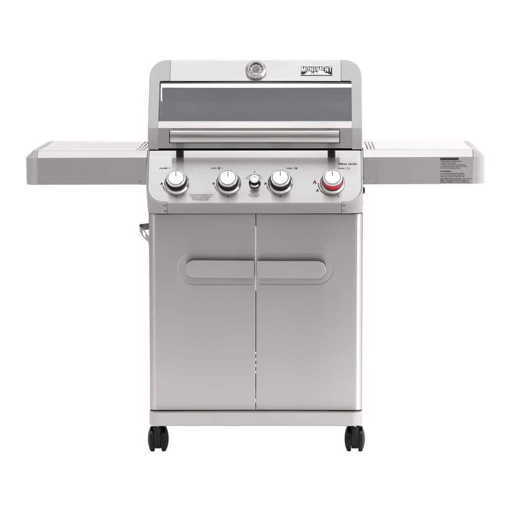 Mesa 4-Burner Propane Gas Grill with Clear View Lid, LED Control Knobs, Broil Zone, and Folding Side Shelves
