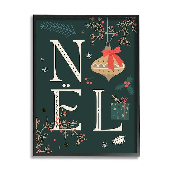 Stupell Industries Noel with Holiday Ornament by Lil Rue 1 Piece Framed Graphic Print Nature Poster Art Print 30 in. x 24 in.
