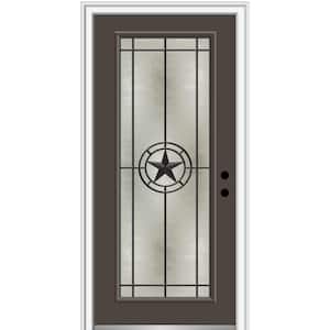 Elegant Star 32 in. x 80 in. Left-Hand/Inswing Full Lite Decorative Glass Brown Painted Fiberglass Prehung Front Door