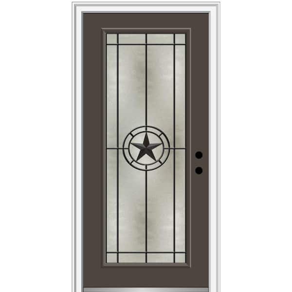 MMI Door Elegant Star 32 in. x 80 in. Left-Hand/Inswing Full Lite Decorative Glass Brown Painted Fiberglass Prehung Front Door