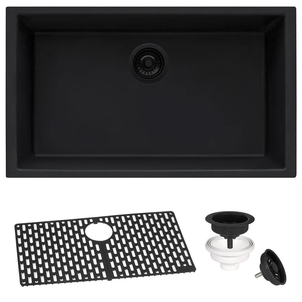 Midnight Black Granite Composite Undermount Single Bowl Kitchen Sink