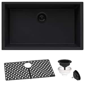 epiGranite Midnight Black Granite Composite 27 in. x 18 in. Single Bowl Undermount Kitchen Sink