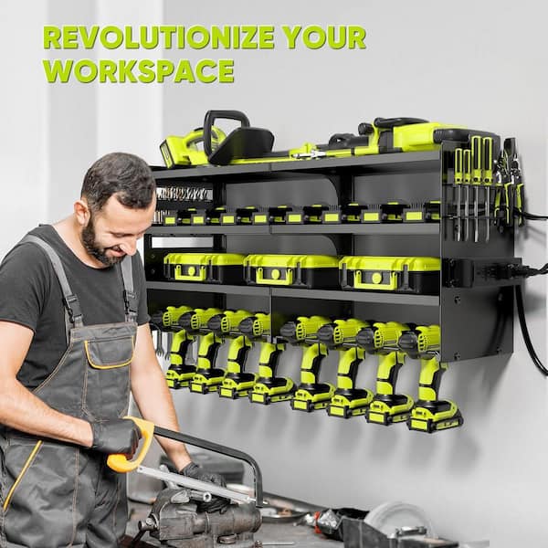 YICHUHAOXI 33 in. Black Power Tool Organizer Wall Rack with 4