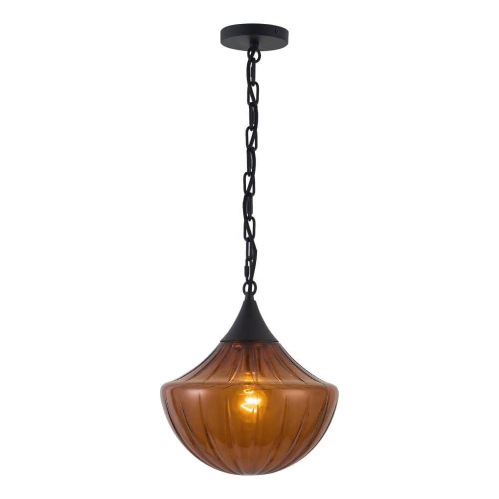 Farrah 12-in Matte Black Pendant with Ribbed Amber Glass price history on PriceWatchPro