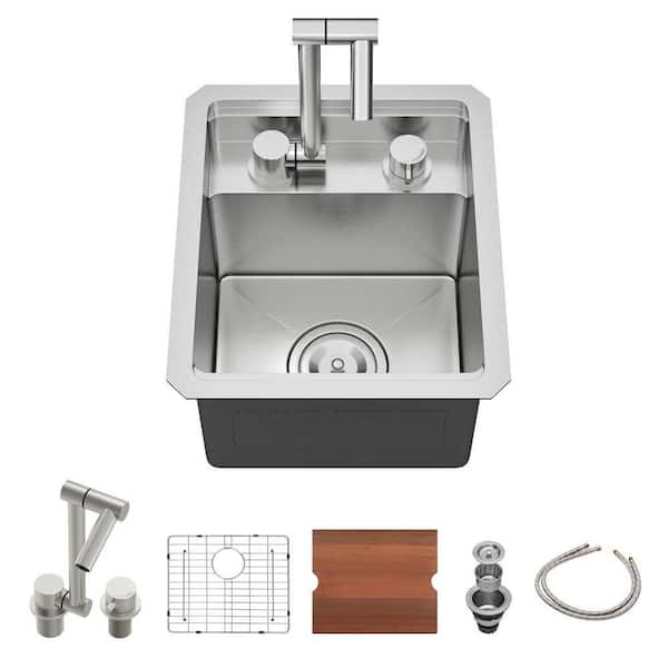 13 in. Undermount Bar Sink with Foldable Faucet 16-Gauge Stainless Steel Single Bowl Prep Sink