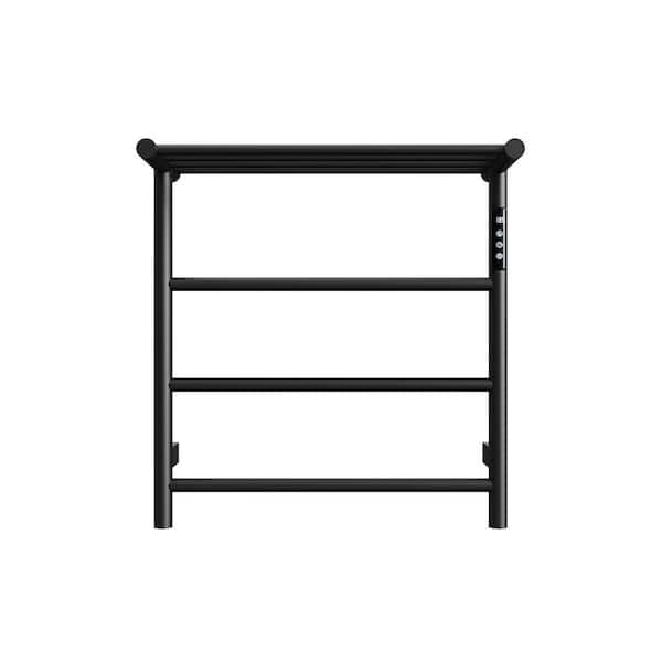 3-Bar Wall Mounted Plug in and Hardwire Electric Towel Warmer with Top Shelf in Black Stainless Steel