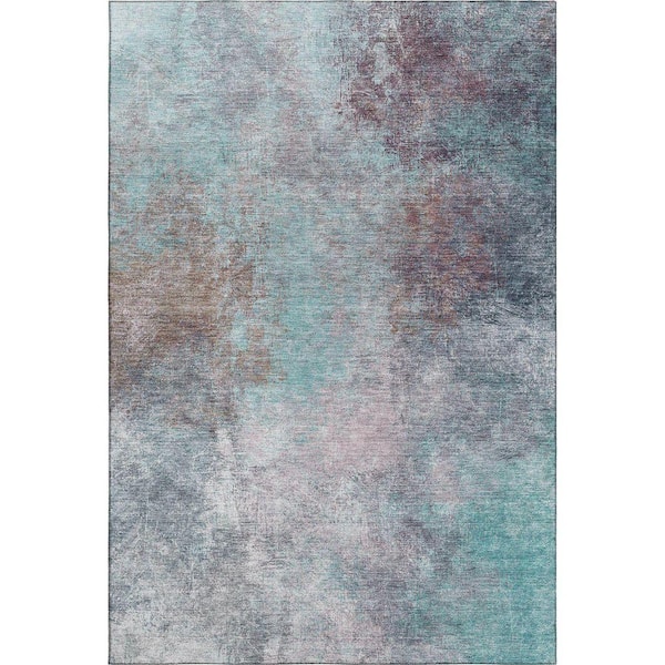 Mayfield Premium Machine Washable Abstract AMF1999 Teal 10 ft. x 14 ft. Area Rug