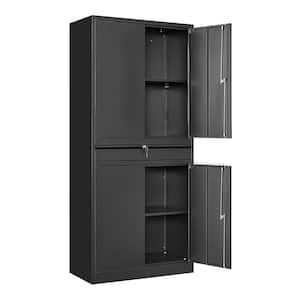 31.50 in. W x 70.87 in. H x 15.75 in. D Black Freestanding Cabinet Metal Cabinets with 1-drawer and 2-Shelves