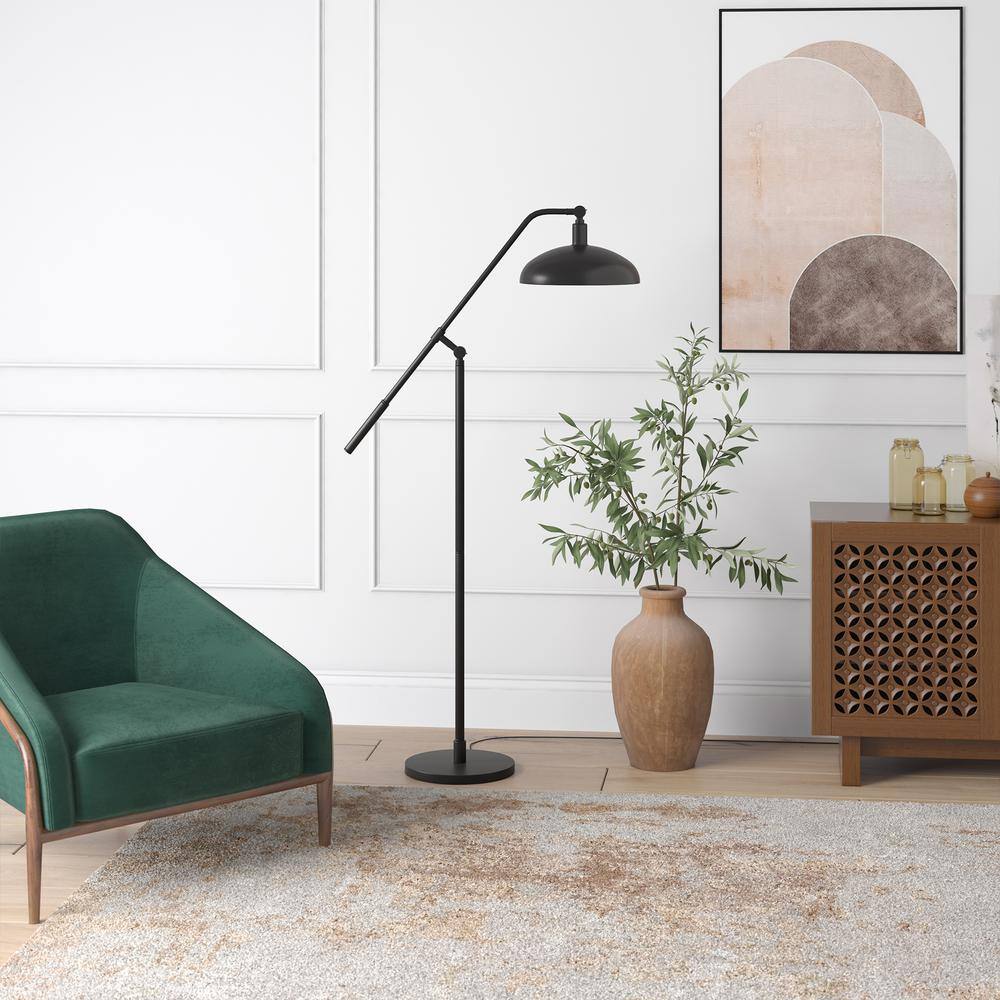 Devon Adjustable Blackened Bronze Floor Lamp with Boom Arm