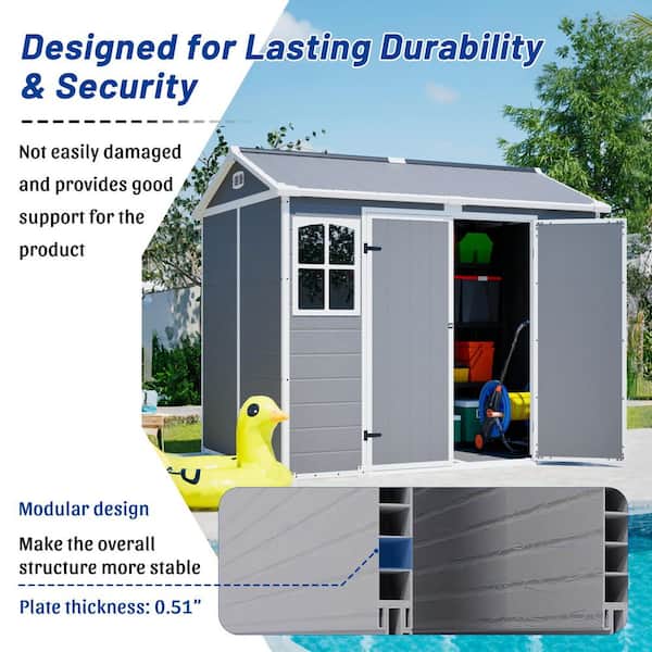 VAMOP 8 ft. W x 6 ft. D Plastic Utility Shed with Lockable Door