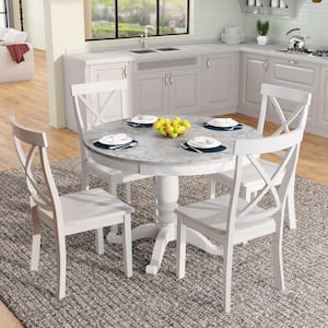 5-Piece Wood Top White Dining Table Set