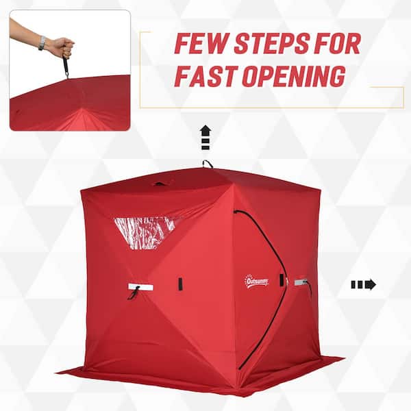 Outsunny 2-4 People Ice Fishing Shelter, Pop-Up Portable Ice Fishing Tent, Red