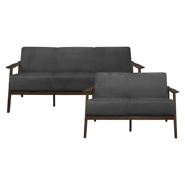 EVERGLADE HOME Lonita 124 in. W Slope Arm Velvet Rectangle Sofa in Gray with 5-Seats
