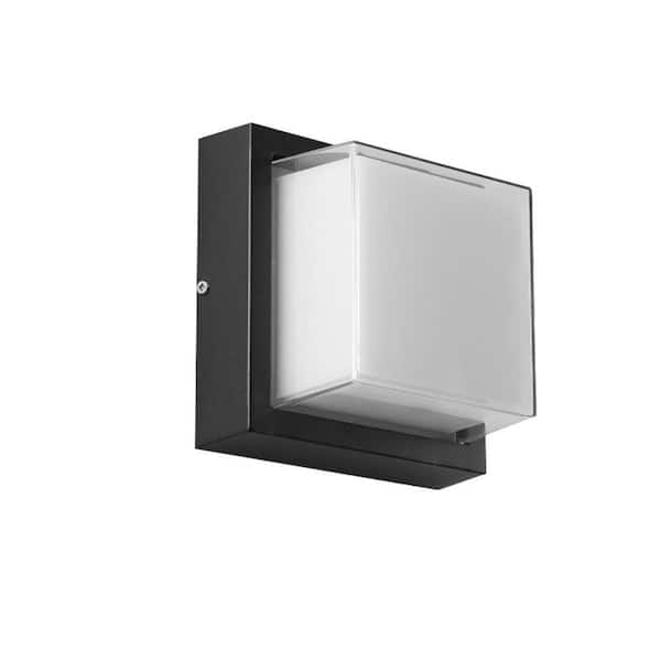 Black LED Outdoor Square Modern Selectable CCT 3000K 4000K 5000K Hardwired Wall Lantern Light Sconce w/ No Bulbs Needed