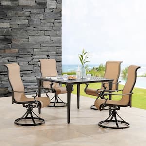 Brigantine 5-Piece Aluminum Outdoor Dining Set with 4 Sling Swivel Rockers and a 42 in. Square Cast-Top Table