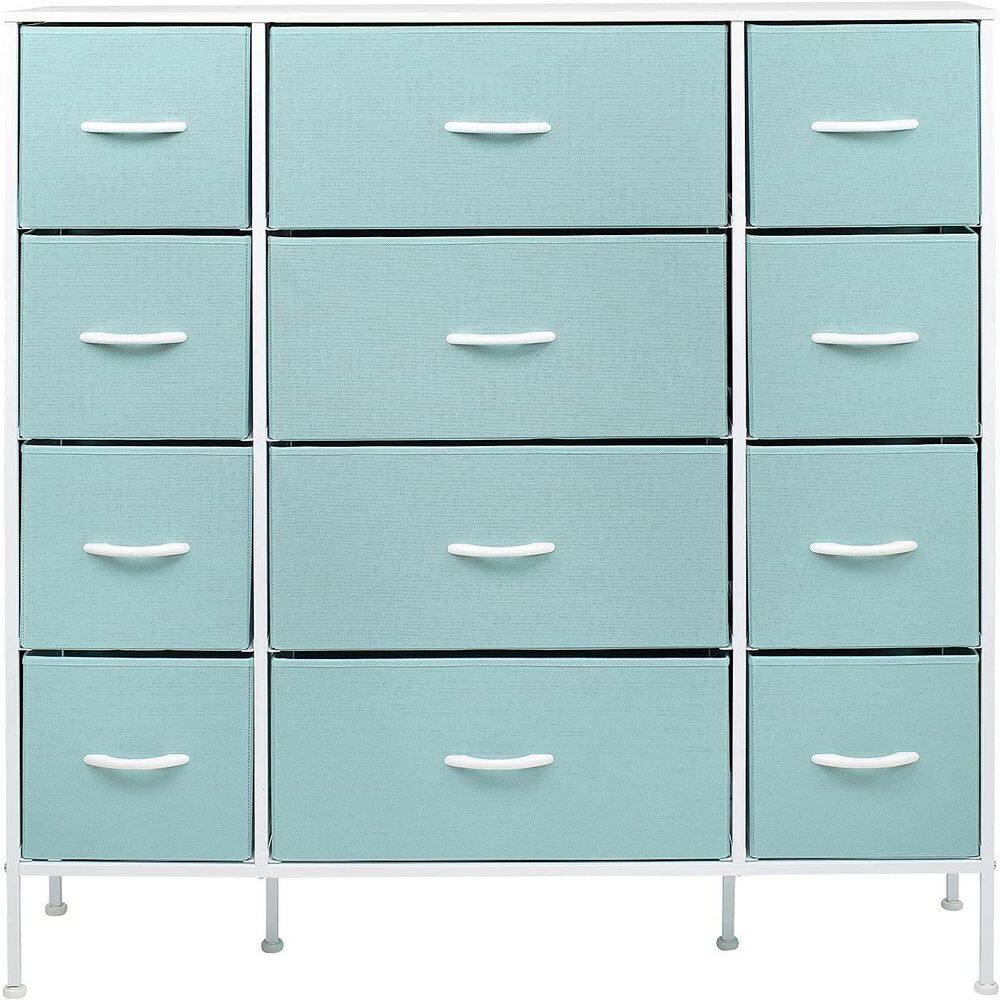 Aqua 12-Drawer Fabric Dresser with Steel Frame