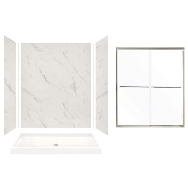 Transolid Expressions 32 in. x 60 in. x 72 in. Center Drain Alcove Shower Kit with Door in Bianca and Nickel Hardware