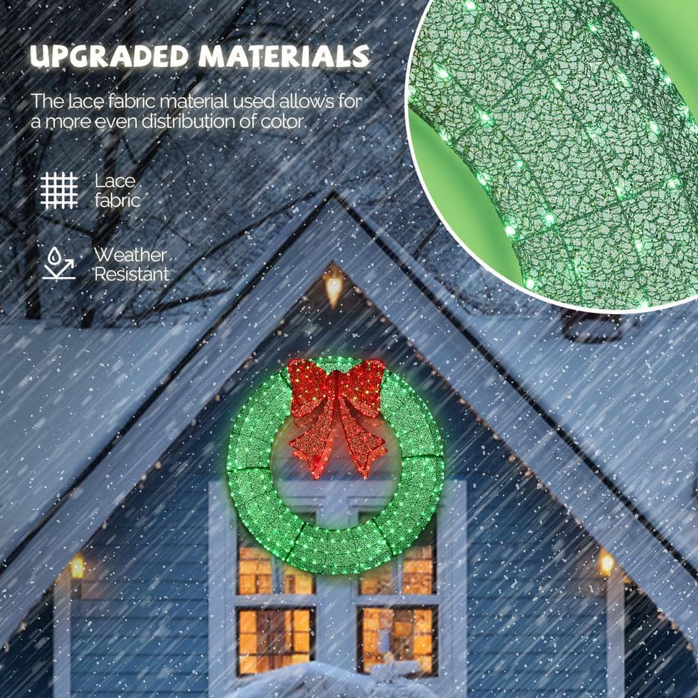 48-Inch Green and Red LED Lighted Outdoor Christmas Wreath
