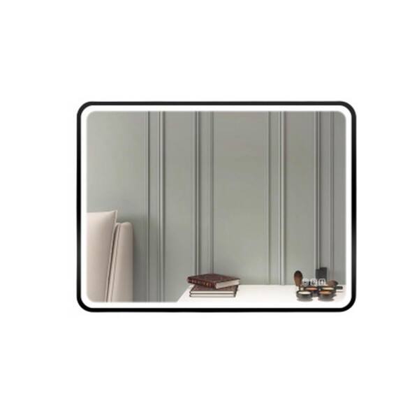 JimsMaison 24 in. W x 32 in. H Rectangular Framed Wall-Mount Anti-Fog LED Light Wall-Mount Bathroom Vanity Mirror in Black