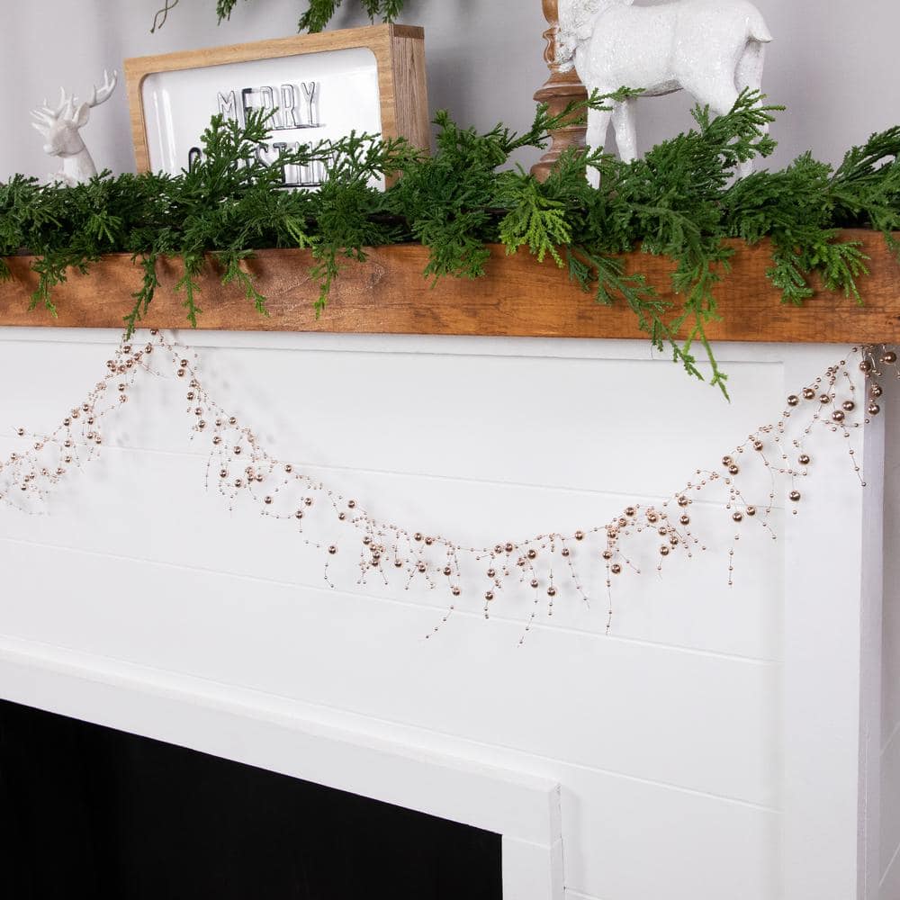 Metallic Rose Gold Beaded Christmas Garland for Outdoor Decor