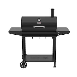 Barrel Charcoal Grill in black with Front Storage Basket and Hooks