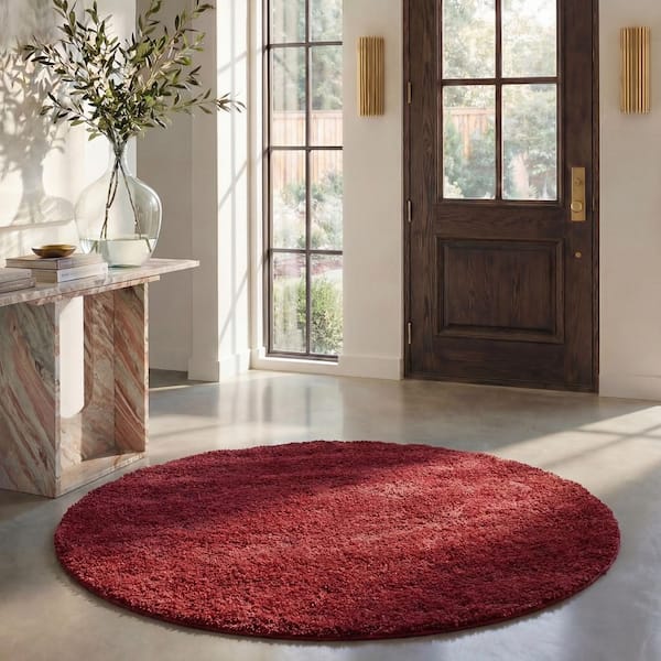Round Maroon Rug SAFAVIEH California Shag Maroon 7 ft. x 7 ft. Round Solid Area Rug ...
