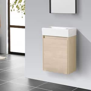 16.1 in. W x 8.9 in. D x 22.8 in . H Wall Mounted Bathroom Vanity in Plain Light Oak with White Ceramic Sink Top