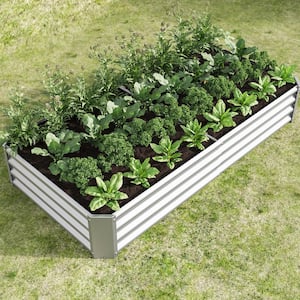 6 x 3 x 1 ft. Silver Galvanized Steel Rectangular Outdoor Raised Beds Garden Planter Box for Vegetables, Flowers, Herbs