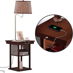 Madison 56 in. Havana Brown Narrow End Table with Built-In LED Lamp with Brown Shade and USB Port