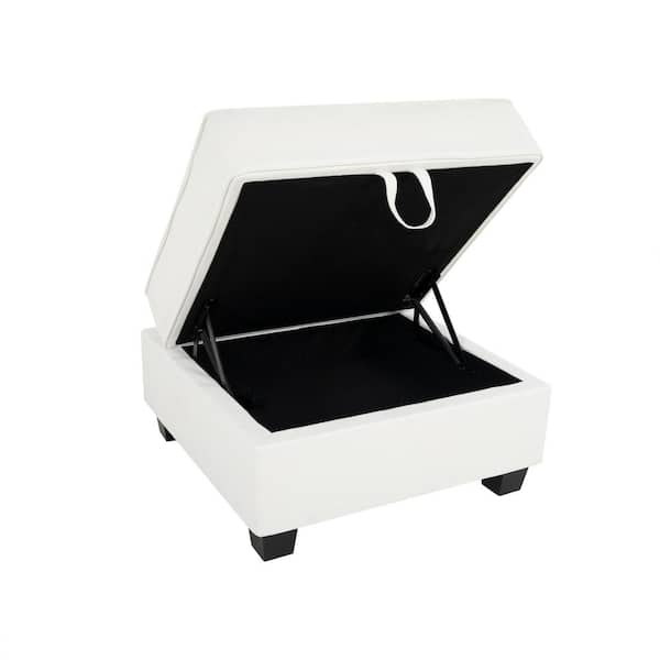 MAYKOOSH Square Ottoman Module for Modular Sectional Sofa, Storage Ottoman Footrest and Square Seat Cube, Linen Foot Stool, White