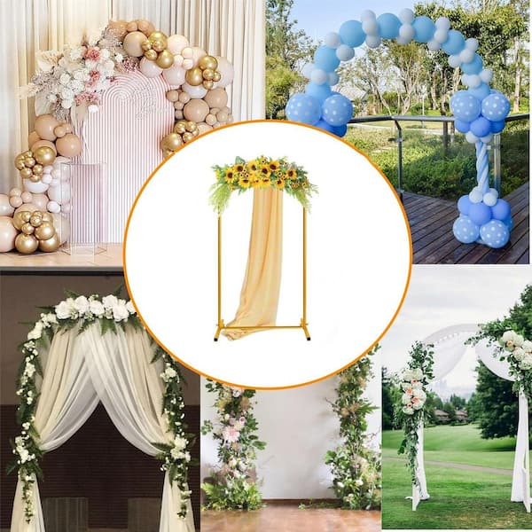 Gold Metal Wedding Arch Stand - Rust-Resistant Arbor Backdrop for Outdoor/Indoor Ceremony, 7.2 ft. x 3.9 ft.