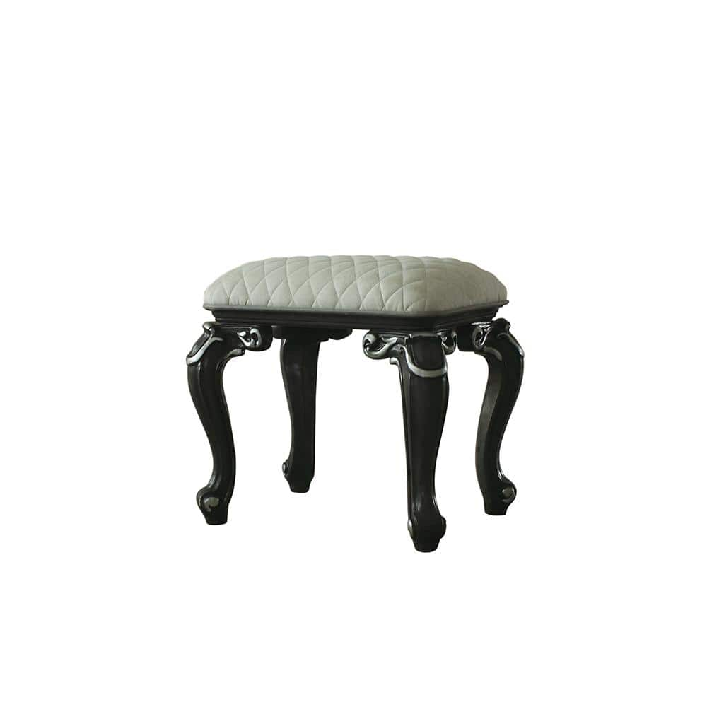 Acme Furniture House Delphine 19 in. 2-Tone Ivory Fabric and Charcoal Stool  Wood Frame with Fabric Seat 96885 - The Home Depot