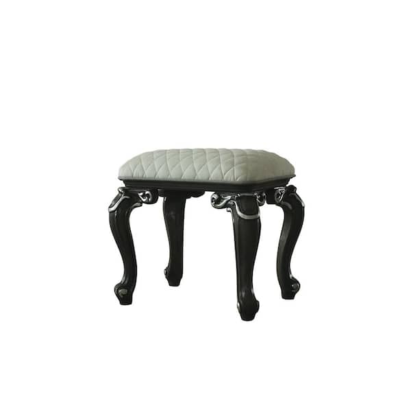 Acme Furniture House Delphine 19 in. 2-Tone Ivory Fabric and Charcoal Stool Wood Frame with Fabric Seat