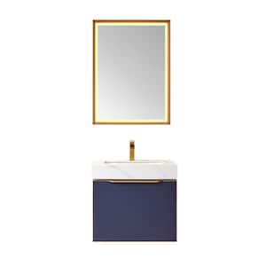 Alicante 24 in. W x 21 in. D x 22 in. H Single Sink Bath Vanity in Blue with White Composite Stone Top and Mirror